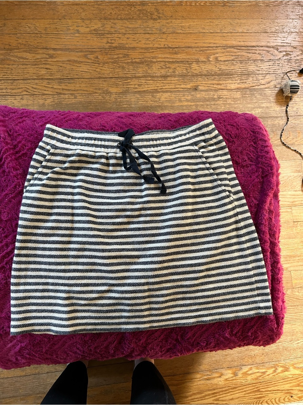 LOFT Blue & White Striped Drawstring Mini Skirt small